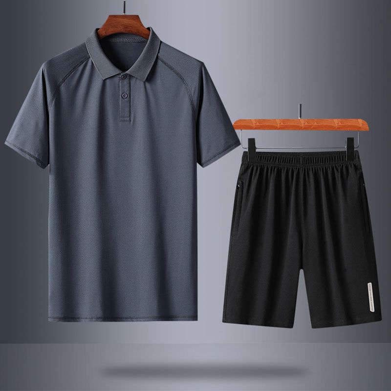 LazyZoom Comodo completo sportivo da uomo in seta ghiacciata per papà, casual a maniche corte, completo estivo per uomini di mezza età e anziani_voghion.com
