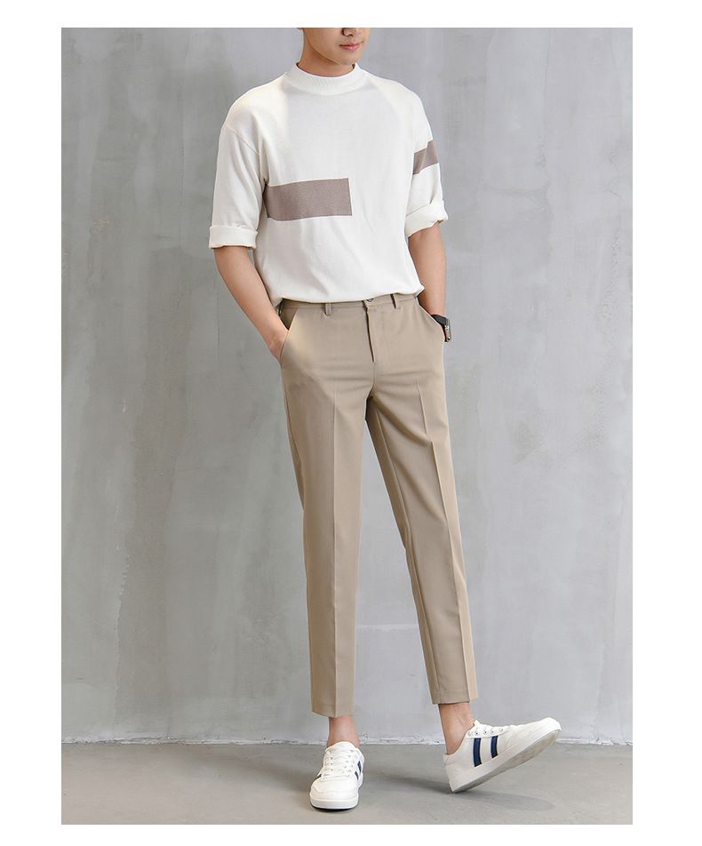 Men's Clothing Drape Trousers Nine Point Slim Summer Khaki Trousers Trendy Slim Fit Suit Straight Casual Trousers_voghion.com