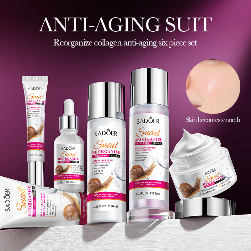 Full English SADOER Snail Collagen Six Piece Skincare Product Set Box Cosmetics_voghion.com