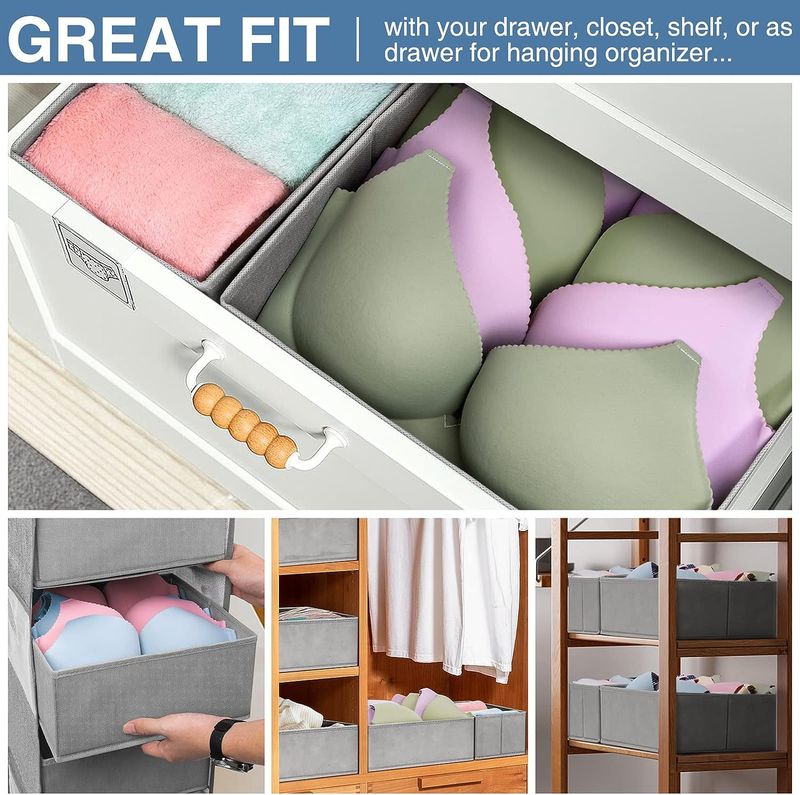 6-Piece Fabric Storage Box Set For Underwear, Socks & Small Items Foldable Closet Organizer With Multiple Sizes Breathable Non-Woven Material_voghion.com