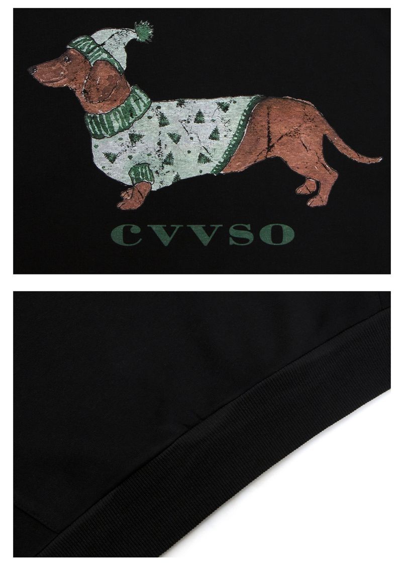 Sweat à capuche imprimé teckel américain automne hiver unisexe tendance ample style Miu décontracté_voghion.com