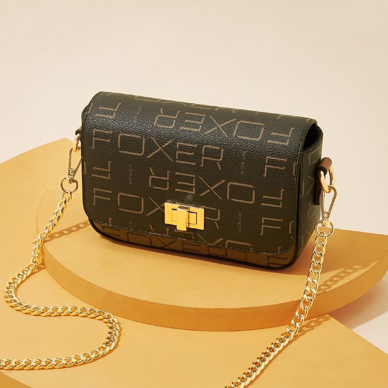 FOXER/ Borsa a tracolla vintage da donna con stampa Golden Fox e catena per telefono_voghion.com