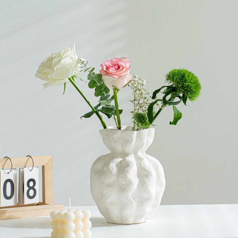 Vaso in ceramica bianca francese, di alta qualità, stile Wabi-sabi, decorazione per tavolo da soggiorno, vaso di fiori secchi_voghion.com