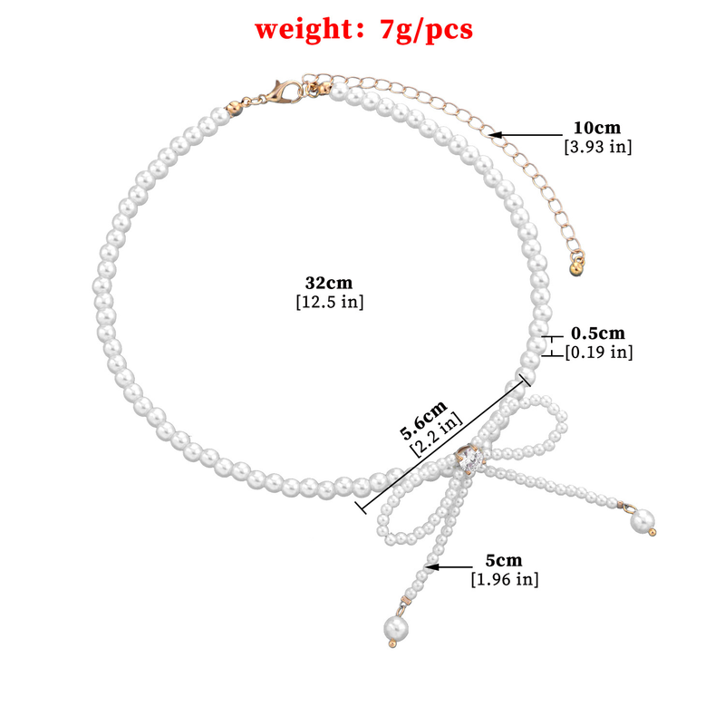 Jewelry Fashion Trend Full Pearl Tassel Elegant Necklace Diamond-Studded Bowknot Super Fairy Collarbone Chain_voghion.com