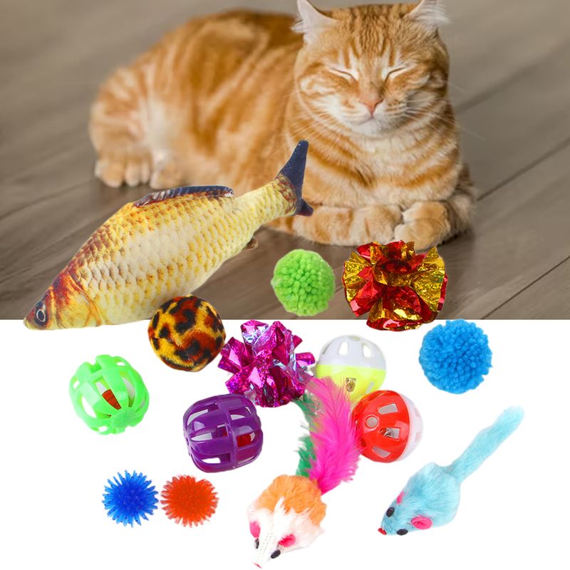 Guangying 14Pcs Cat Toys Fish Mouse Balls Catnip Toy Interactive Toy Cat Teaser Feather Toys Pet Leisure Toys_voghion.com