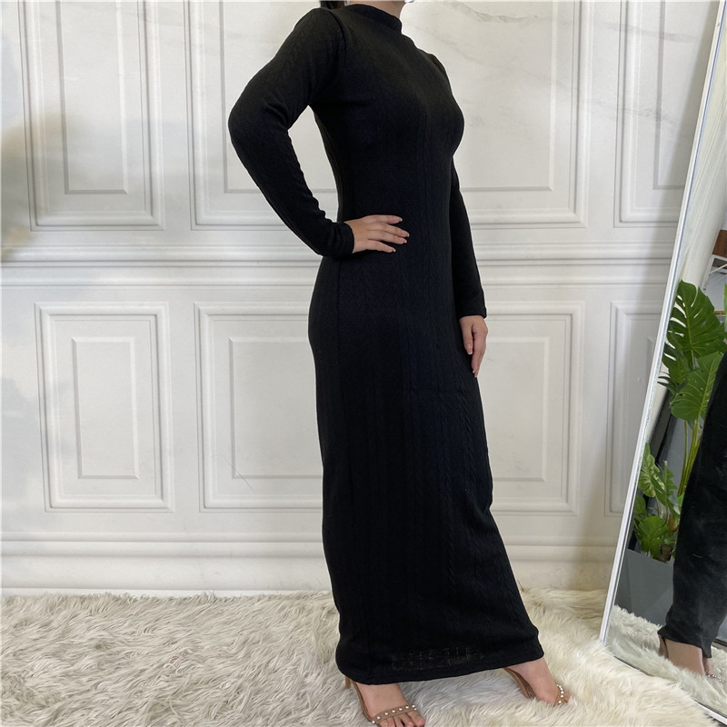 Modisches einfarbiges Strickpullover-Basiskleid für Damen_voghion.com