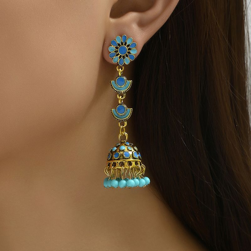 Boucles d'oreilles à pompon en perles de riz occidentales, style bohème rétro, en forme de fleur, style créatif, style goutte d'huile_voghion.com