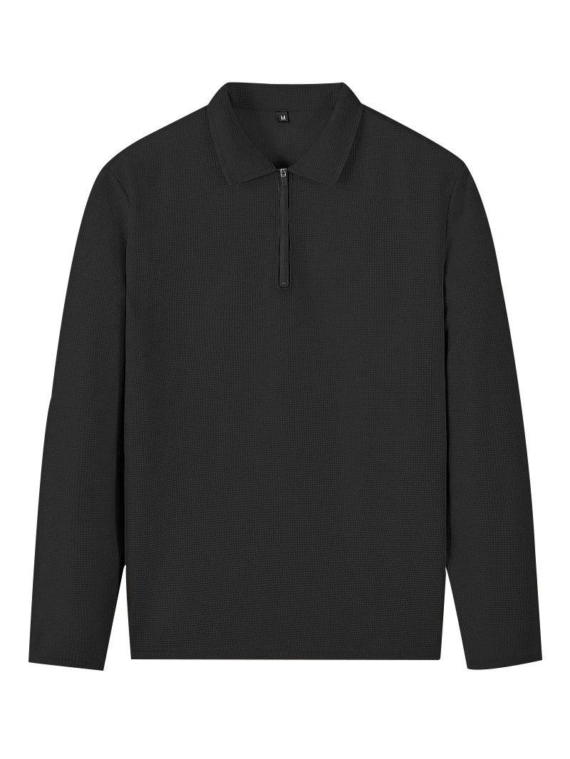 Men's Clothing Spring And Autumn Solid Color Waffle Lapel Zipper Long Sleeved Trousers Casual Suit_voghion.com