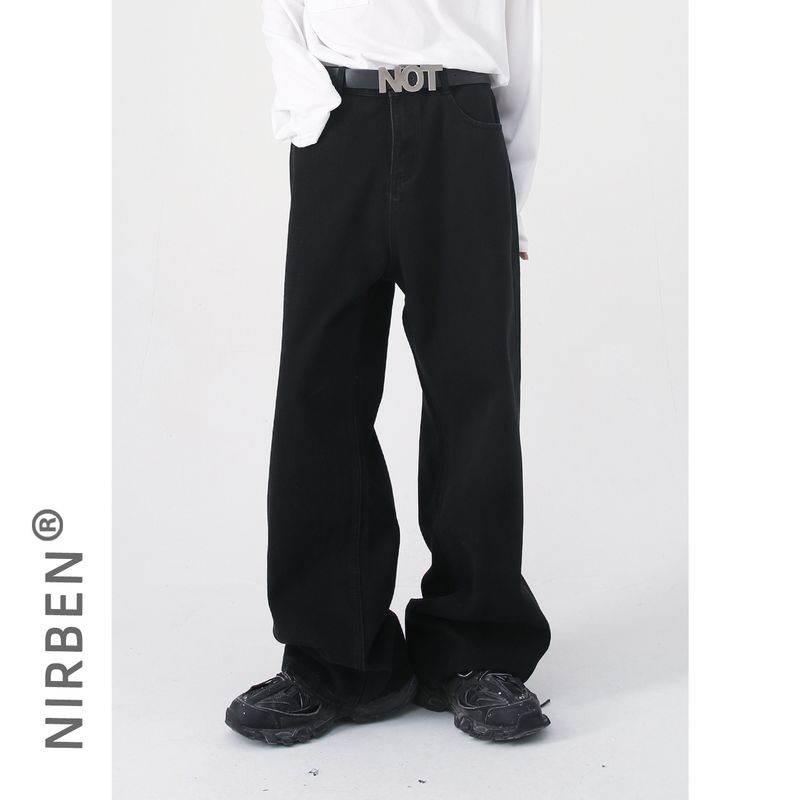 Nirben Denim | Basic Walking Volume, Ten Colors Can Be Selected, Loose Semi-elastic Waist Loose Straight Denim Trousers_voghion.com