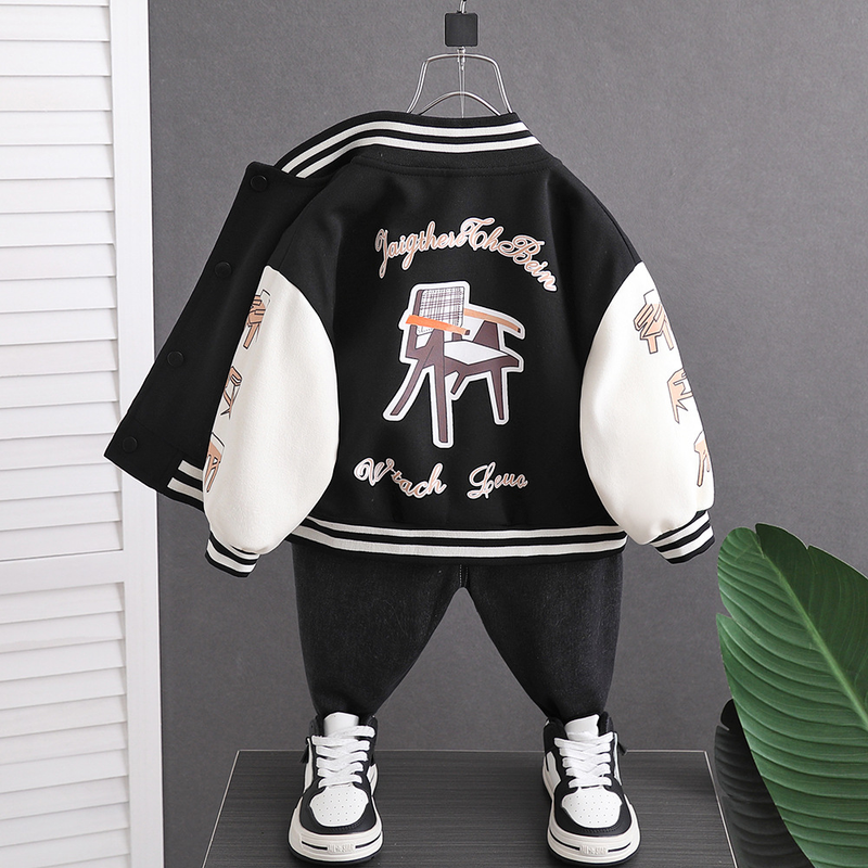 Jungenmantel Frühling und Herbst Kinder hübsche Fried Street Baseballjacke Modisches Oberteil_voghion.com