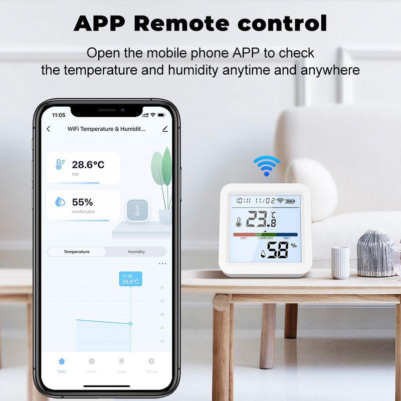 Sensore intelligente di temperatura e umidità Tuya WiFi/Zigbee con retroilluminazione, igrometro per interni, controllo vocale tramite Alexa Google_voghion.com