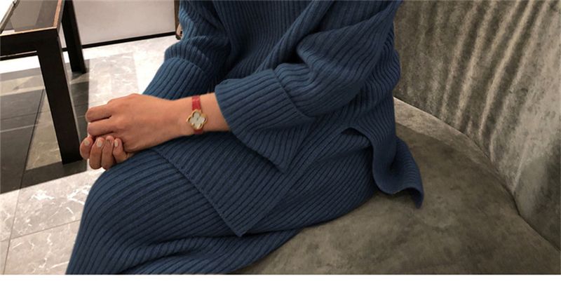 Completo elegante con maglione invernale da donna: pullover ampio in maglia e pantaloni a gamba larga (colori a tinta unita, taglia unica)_voghion.com