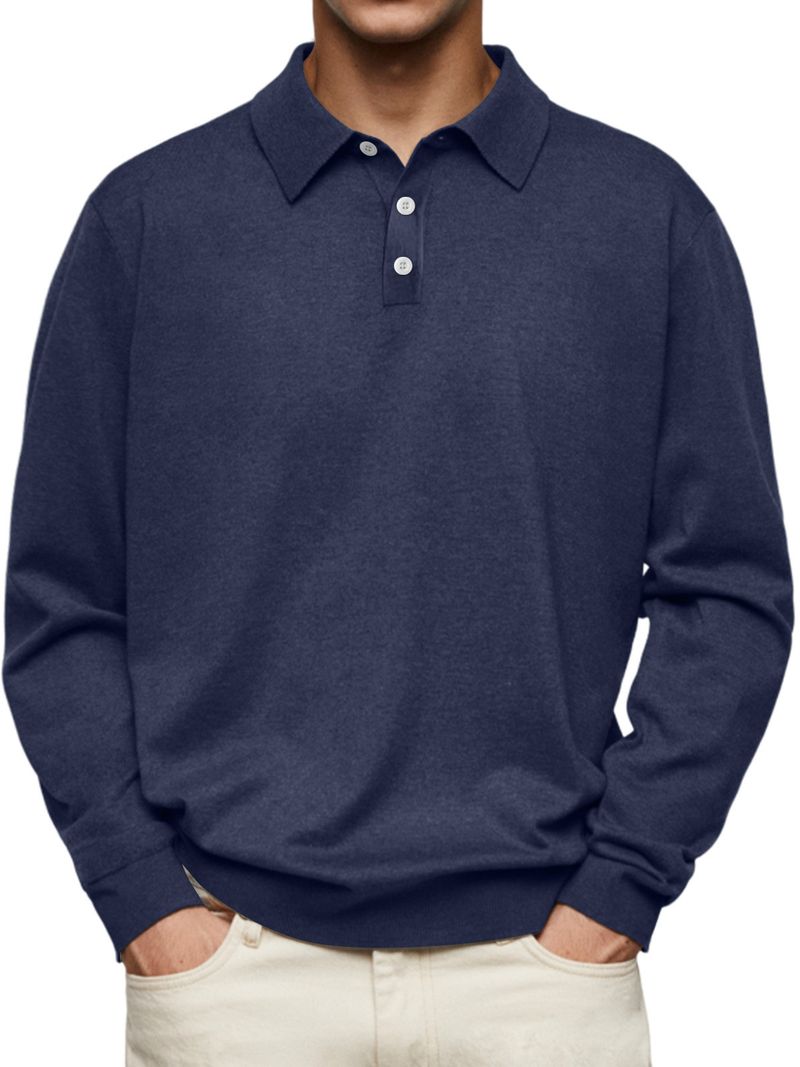 Langärmliges Poloshirt mit V-Ausschnitt und Knopfleiste für Herren – Bequemer Stretchstoff, leicht und atmungsaktiv, Freizeit- und Businesskleidung, mehrere Farben und Größen_voghion.com