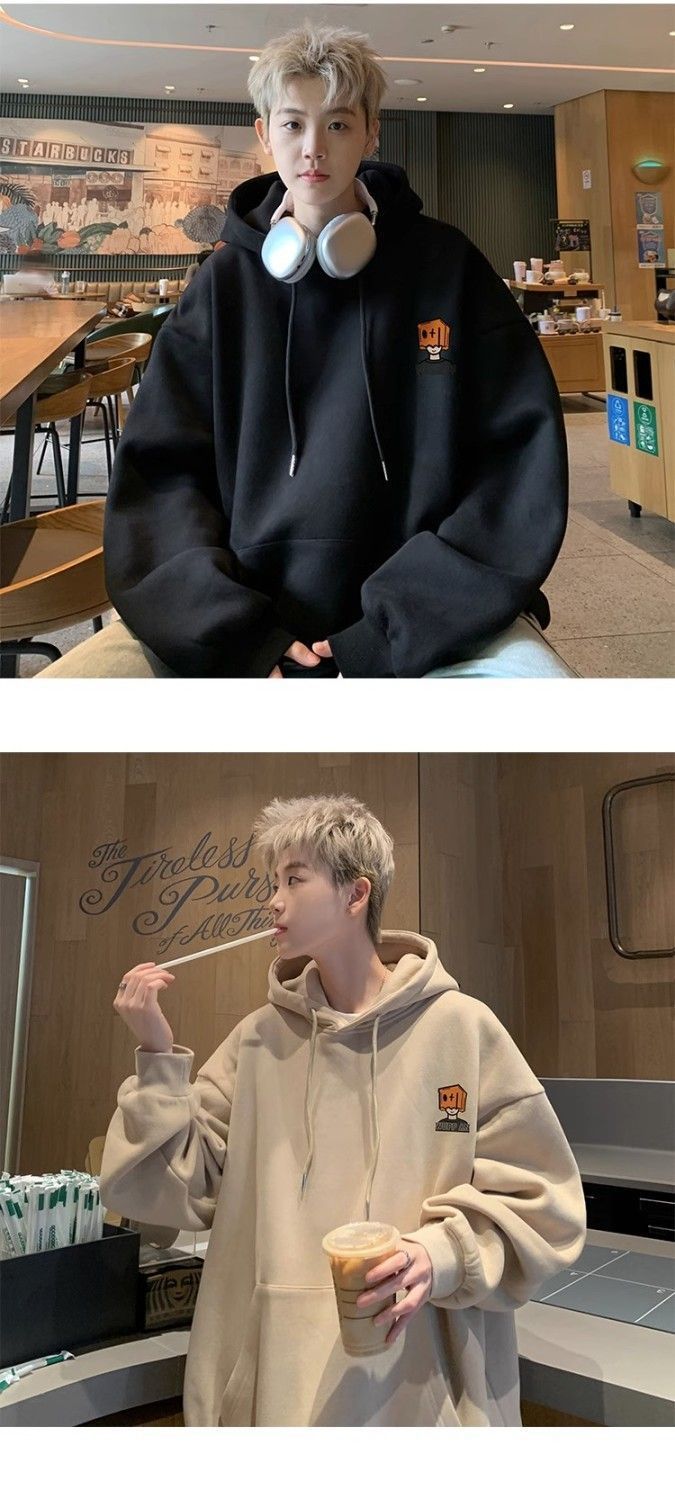 Cartoon print hooded cardigan sweatshirt men in spring and autumn, new American fashion brand loose oversized jacket for_voghion.com