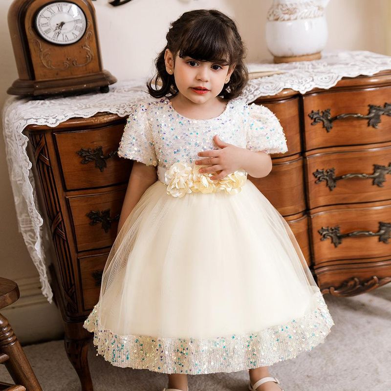Vestito da damigella d'onore a maniche corte scintillante per Pasqua e Natale, da principessa, con tutù e paillettes, per matrimoni e compleanni (70-110 cm, 1-5 anni)._voghion.com