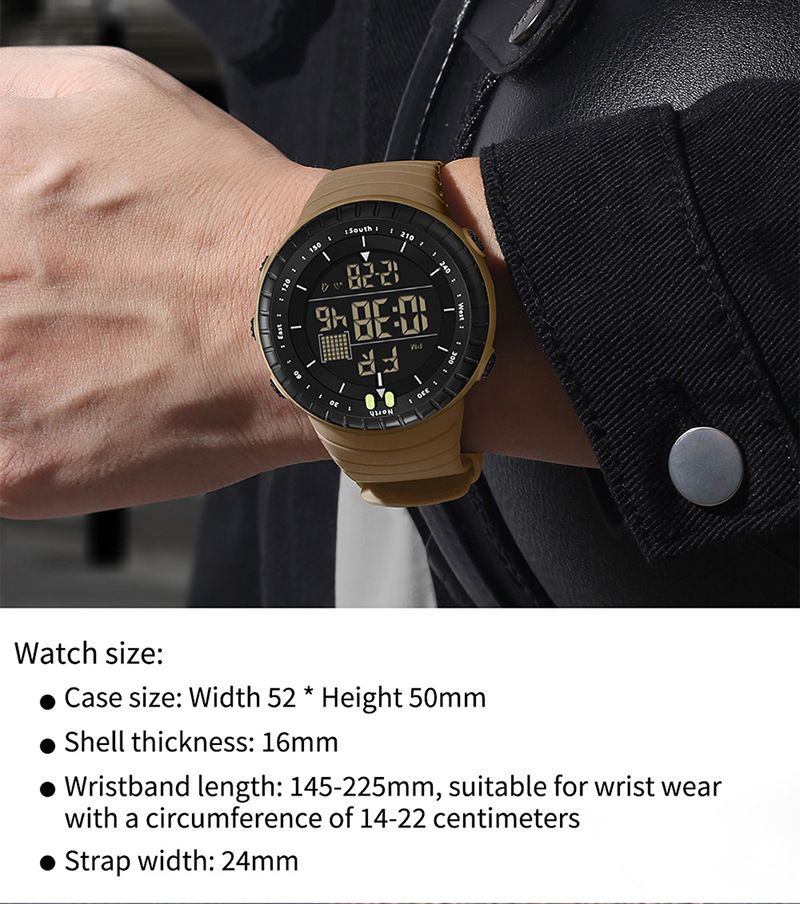 Large Dial Digital Sports Watch With Night Light, Waterproof, Alarm, Stopwatch, And Multi-Function Men Women Luminous Alarm Clock Multi Function Watch_voghion.com