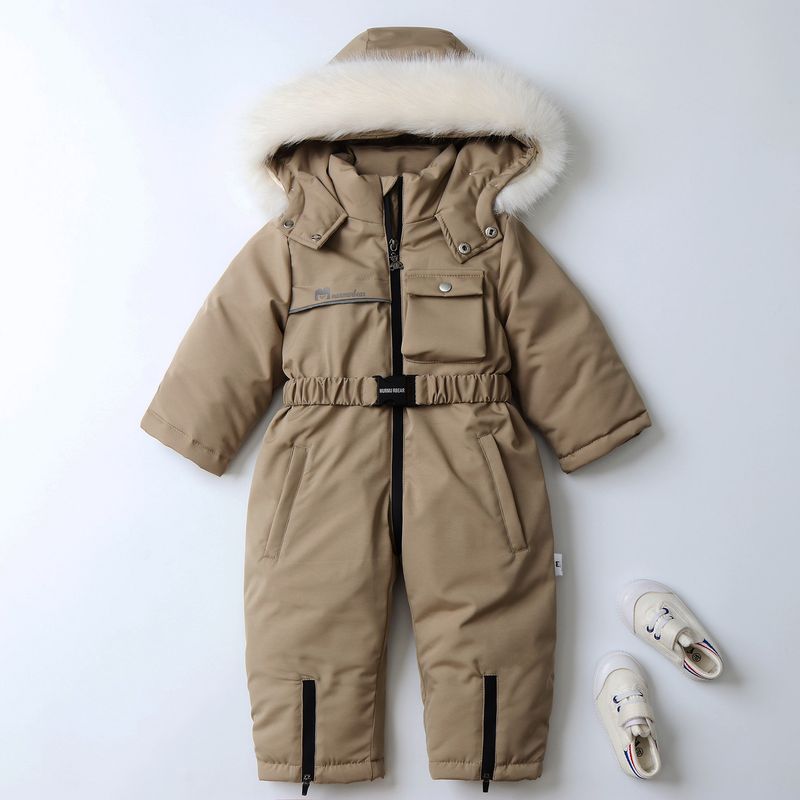 Traje de nieve infantil con forro polar – Pelele de invierno ultracálido con capucha (90-120 cm) – Mono de esquí unisex con cremallera completa para niños pequeños_voghion.com