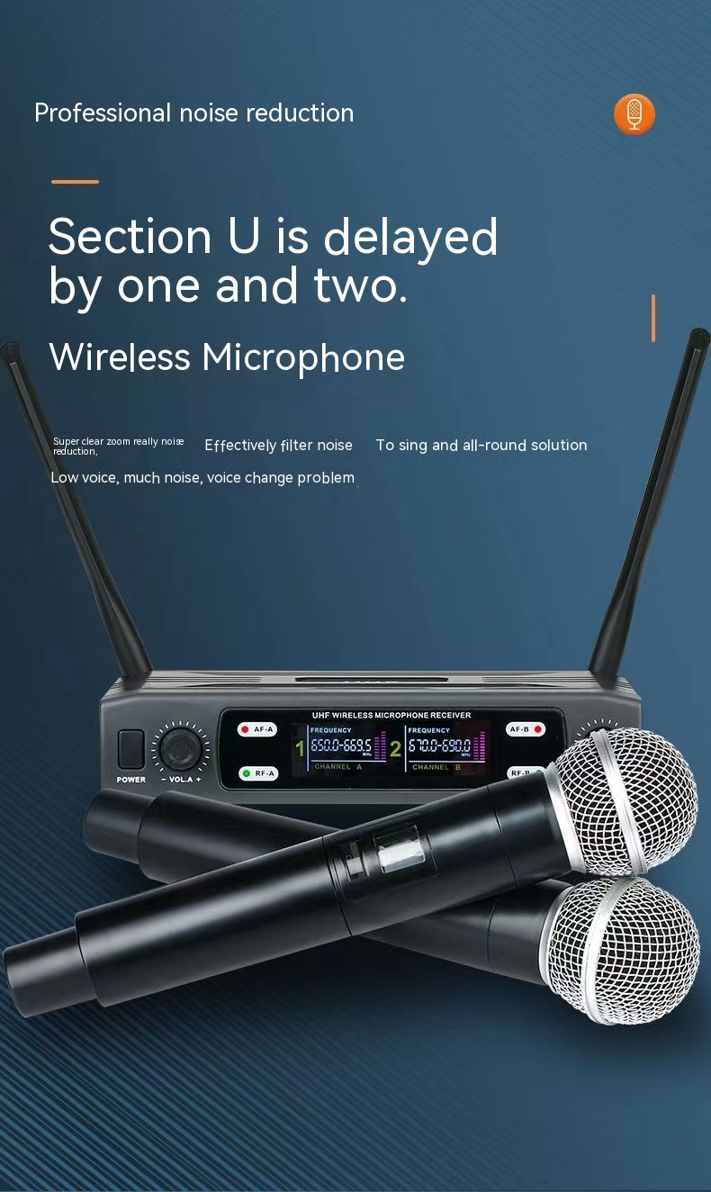 Sistema con micrófono inalámbrico UHF profesional, micrófono inalámbrico dinámico de mano Dual con pantalla LCD para fiesta_voghion.com