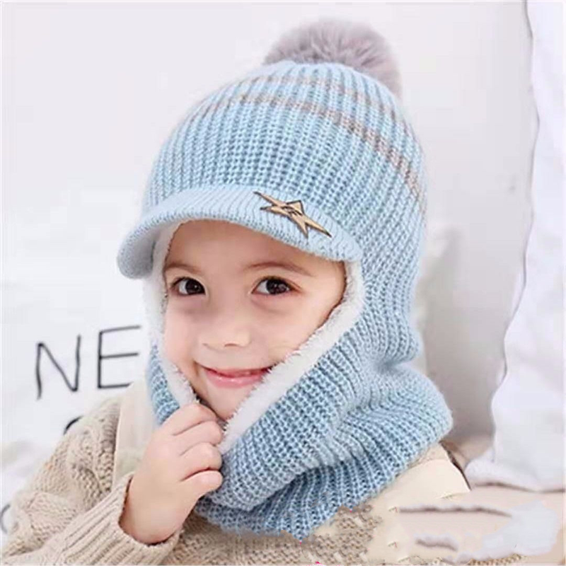 Gorro de punto de felpa para niños de diseño otoño e invierno 2-5 años niño y niña bebé más línea de pelusa protección contra el viento babero para la oreja un sombrero_voghion.com