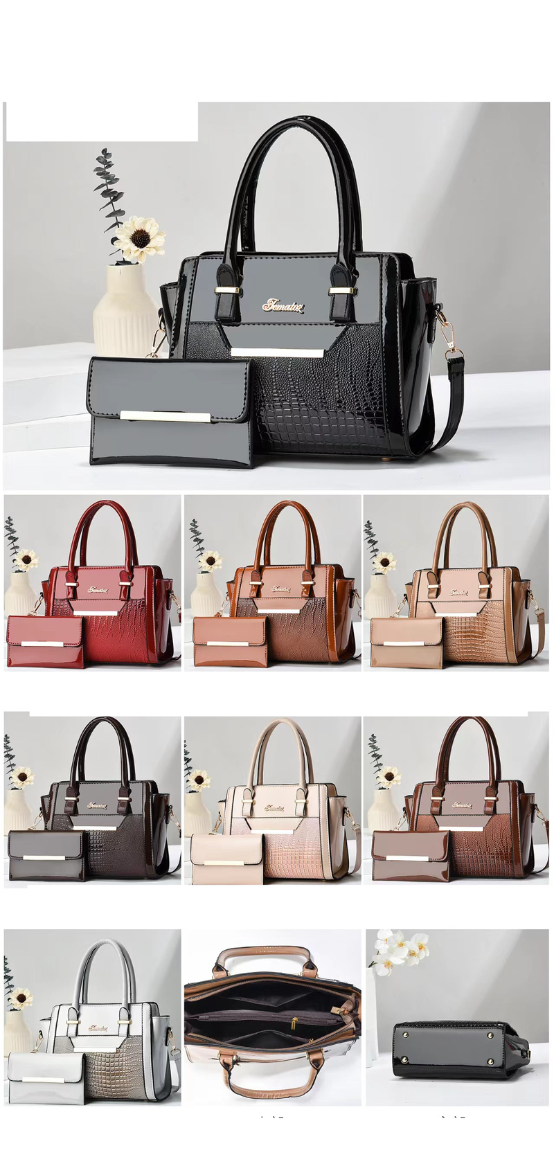 Women's Handbag Mother And Son Bright Leather Stone Fashion Trend Women's Bag Advanced Sense Large Capacity Single Shoulder Crossbody Handbag_voghion.com