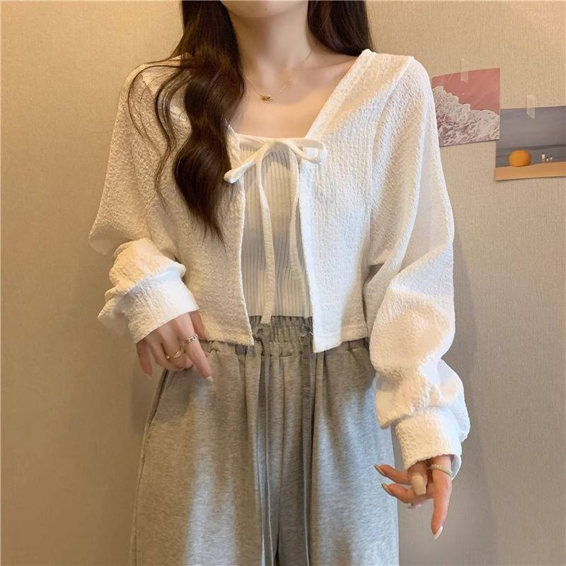 Chaleco tipo blusa de seda fina de verano para mujer, chaqueta corta de talla grande con capa y protección solar, cárdigan_voghion.com