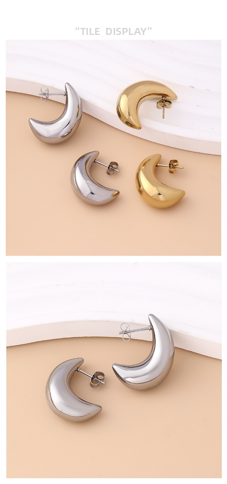 Orecchini a forma di mezzaluna semicircolare cavi da donna, orecchini geometrici lucidi in stile semplice, orecchini di alta qualità dal temperamento alla moda._voghion.com