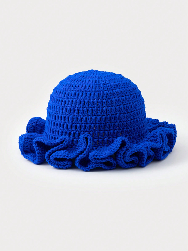 Solid Color Hand Woven Knitted Hat Bohemian Style Hollowed Out Pleated Hat, Bamboo Hat, Ruffled Edge Pullover Hat_voghion.com