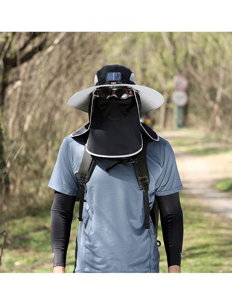 Sombrero de pesca solar refrescante para hombre: ventilador recargable de alta velocidad y ala ancha, protección solar UPF50+ y secado rápido._voghion.com