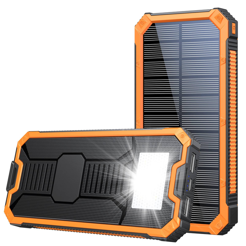 20000mAh Solar Power Bank With 10W Fast Charging, Portable Outdoor Camping Battery Pack For Hiking, Travel, Emergency (Black/Black-Orange)_voghion.com