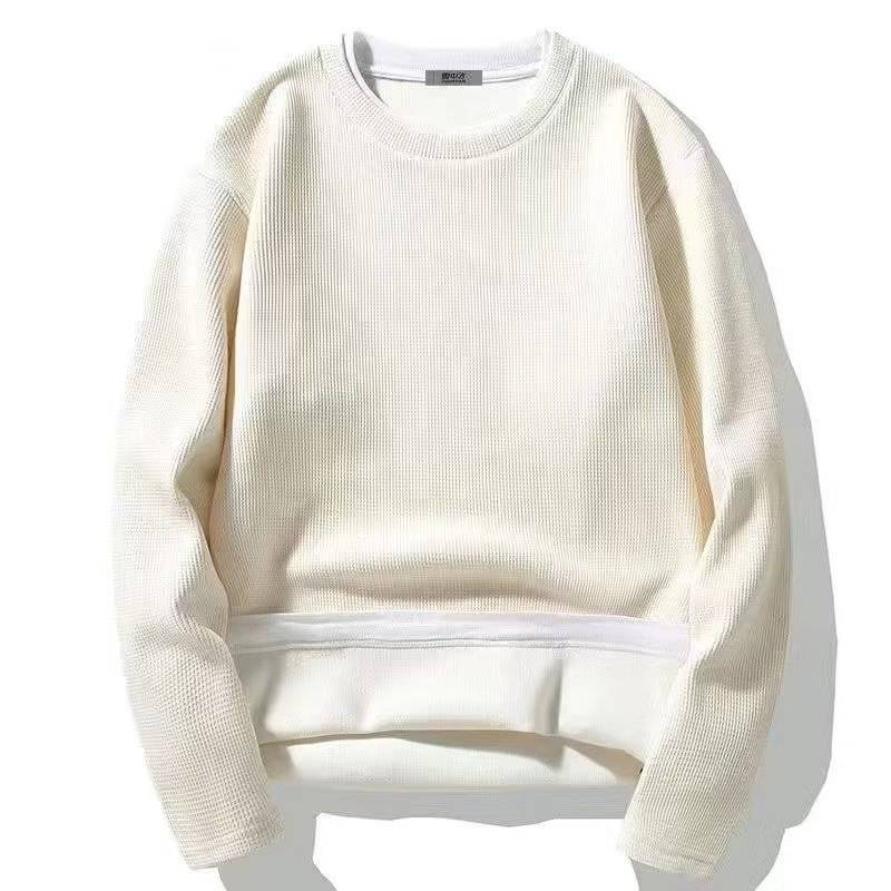 Men's Waffle Knit Long Sleeve T-Shirt Winter Thermal Layering Shirt Loose Fit Pullover Fleece Lined Casual Streetwear_voghion.com