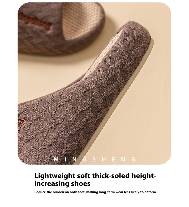 Couple's Linen Slides – Unisex Breathable House Slippers With 3.5cm Height Boost & Non-Slip TPR Sole, Moonlight White/Khaki/Coffee (Sizes 36-45)_voghion.com