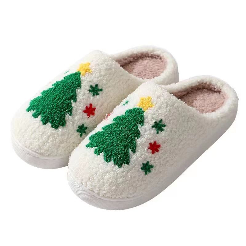 Pantofole di peluche a forma di albero di Natale per uomo e donna - Morbide pantofole da casa con suola antiscivolo in TPR - Calzature carine per la casa delle vacanze_voghion.com