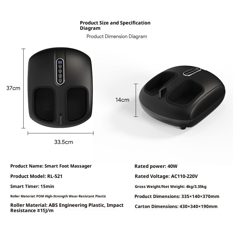 Massaggiatore plantare a copertura totale con termoterapia, compressione dell'aria e telecomando - Nero (RL-521) per rilassamento e sollievo dal dolore_voghion.com