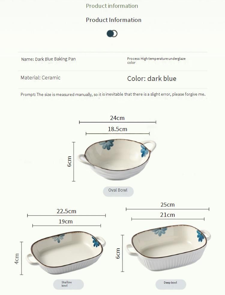 Ceramic Baking Dish With Ink Floral Pattern – 9.5" Double-Handled Soup Bowl, Microwave & Oven Safe_voghion.com