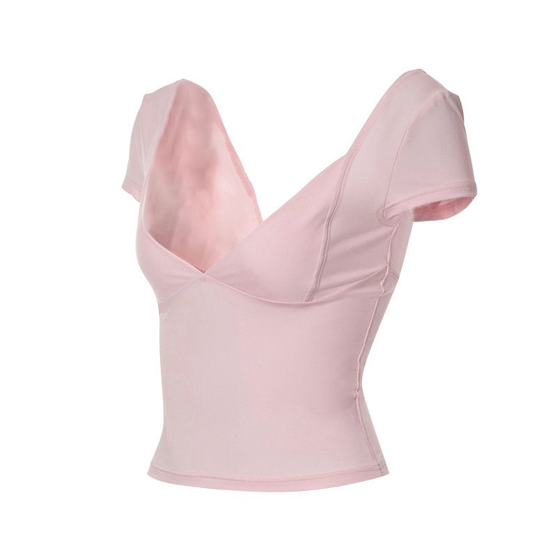 Abbigliamento donna nuovi top casual a maniche corte scollati in tinta unita_voghion.com