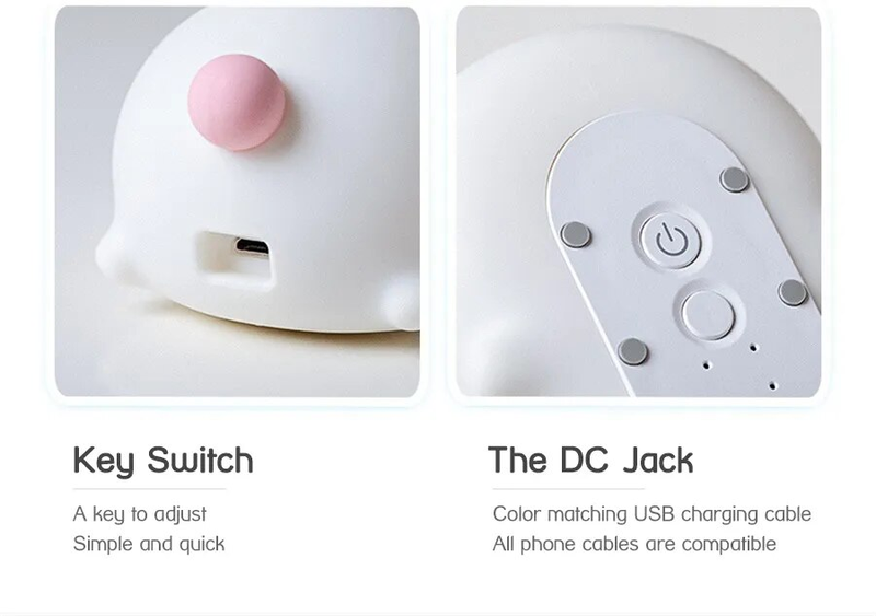 LED Night Light cute Rabbit Animal Cartoon Silicone Lamp Dimmable USB Rechargeable For Children kids bedroom gift Sleeping light_voghion.com