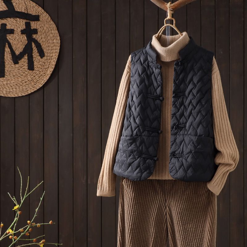 Gilet in cotone con bottoni doppiopetto retrò cinese per donna, leggero, invernale, a strati, snellente, caldo, imbottito_voghion.com