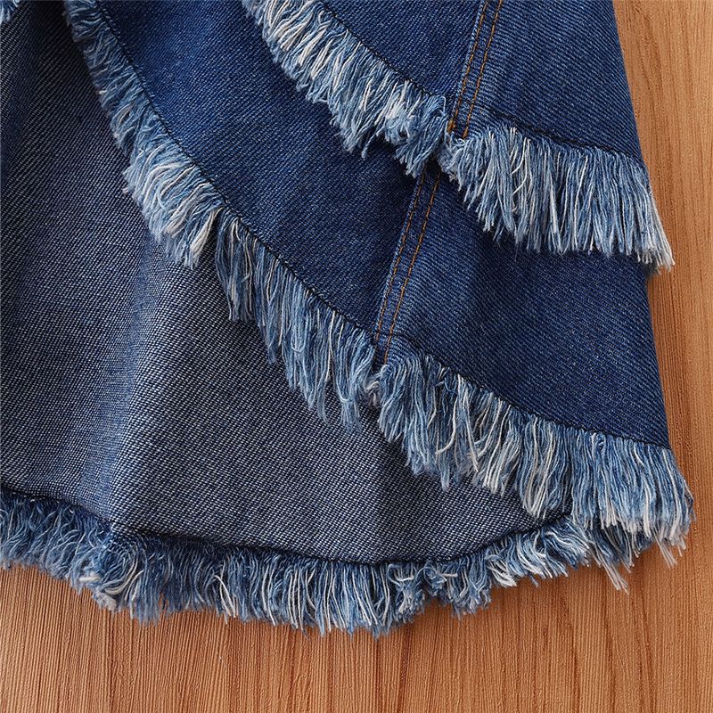 Robe d'été pour mère et enfant, jupe en denim à bords bruts, jupe à trous de tir de rue_voghion.com