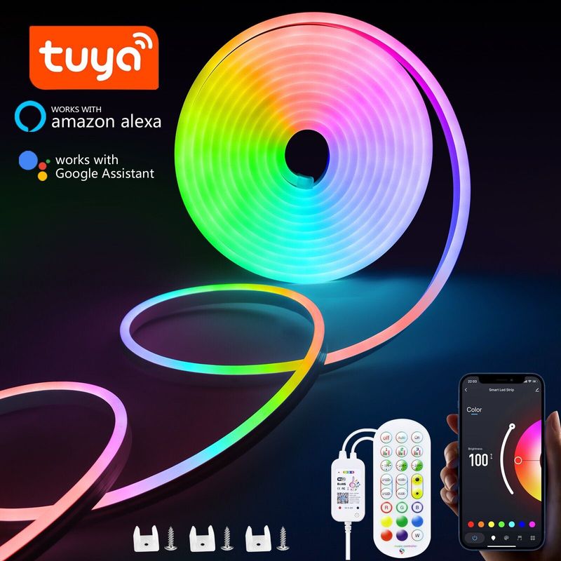 Bande lumineuse LED néon multicolore, contrôle par application, étanche, Wi-Fi, RGB, IP67, 1 à 5 m_voghion.com