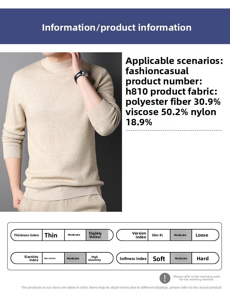 New Live Spring And Autumn Solid Color Half Turtleneck Slim Fit Sweater Youth Base Shirt Men's Clothing_voghion.com