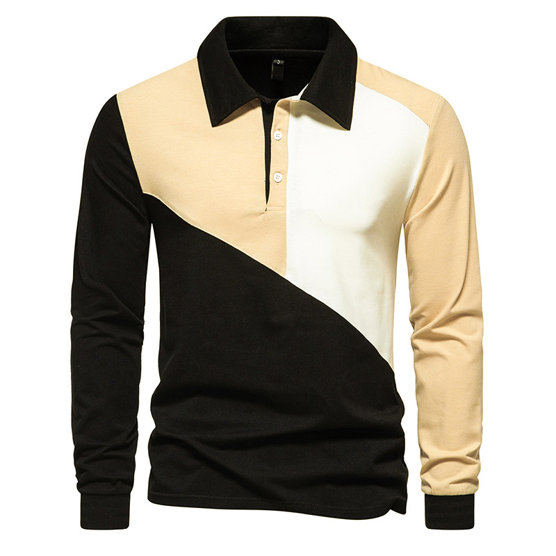 T-shirt Polo Color Block da uomo a maniche lunghe D26_voghion.com