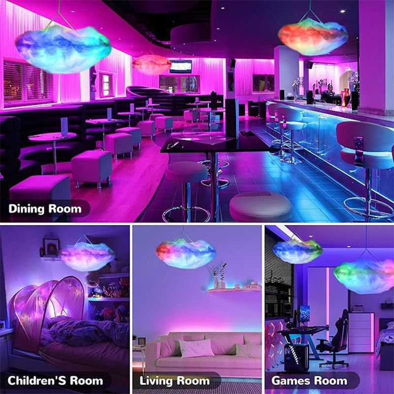Lampada LED con luce ambientale 3D a forma di nuvola temporalesca da 39,3 pollici, telecomando e controllo APP, fai da te, con cambio colore, per sala giochi, feste e club_voghion.com