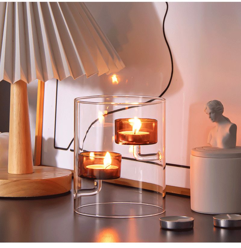 Hurricane Glass Candle Holder - Brown Windproof Cylinder Candle Stand For Romantic Dinner, Home Decor & Gift_voghion.com