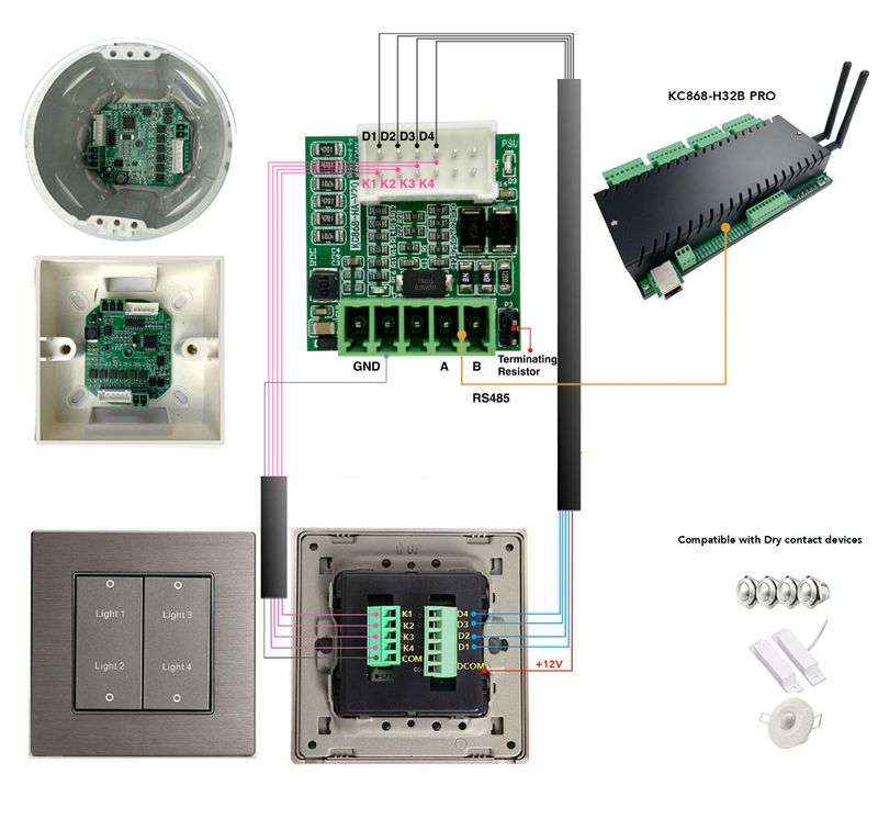 KC868-HA V2 Altes traditionelles Schalterknopf-RS485-Adaptermodul für Smart Relay Controller, funktioniert mit Home Assistant_voghion.com