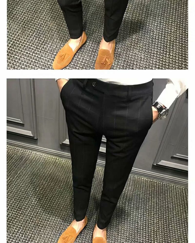 Herrenbekleidung Frühlingskarierte Freizeithose für Herren Slim Fit Skinny Hose Neun-Punkt-Hose Herrenhose Trendy Anzughose_voghion.com
