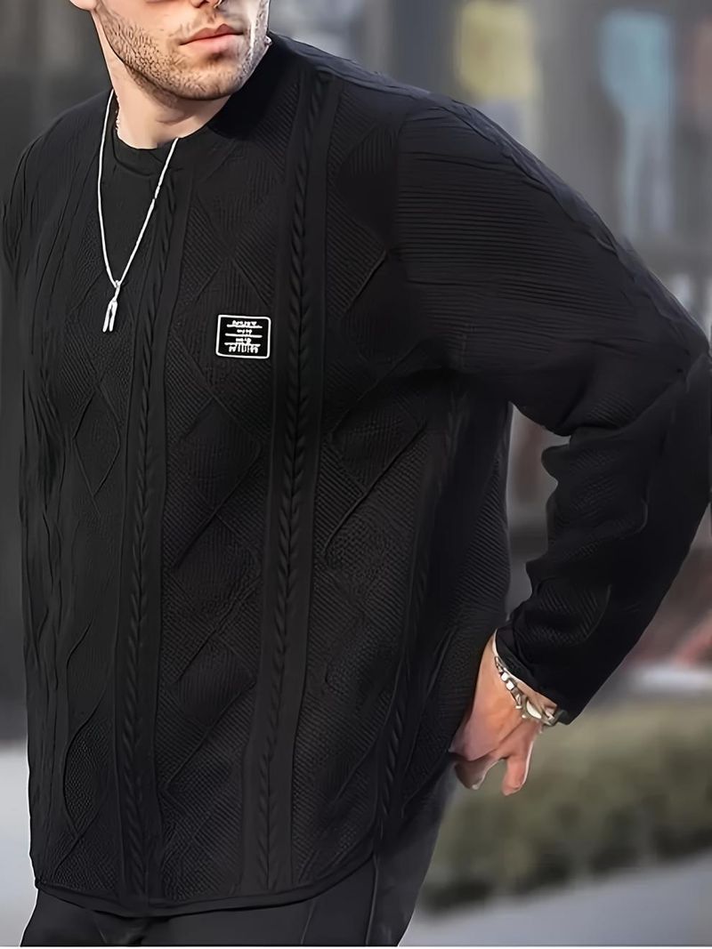 Herrenbekleidung Herren-Sweatshirt in Übergröße, Argyle-Muster, Stickerei-Stil, Übergrößen-Sweatshirt_voghion.com