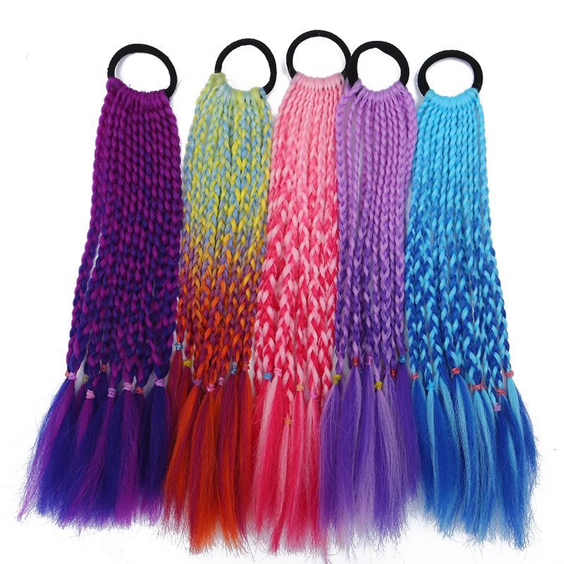 Sintētiskā gradienta krāsa, netīra pīta zirgaste, varavīksnes 30 cm elastīga gumijas lente, zirgastes matu pieaudzēšana meitenēm_voghion.com