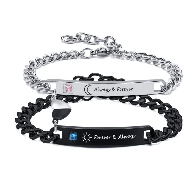 Couple Brs Adjustable Titanium Cuban Black And White Heart Magnetic Inlaid Diamond Stainless Steel Curved Chain_voghion.com