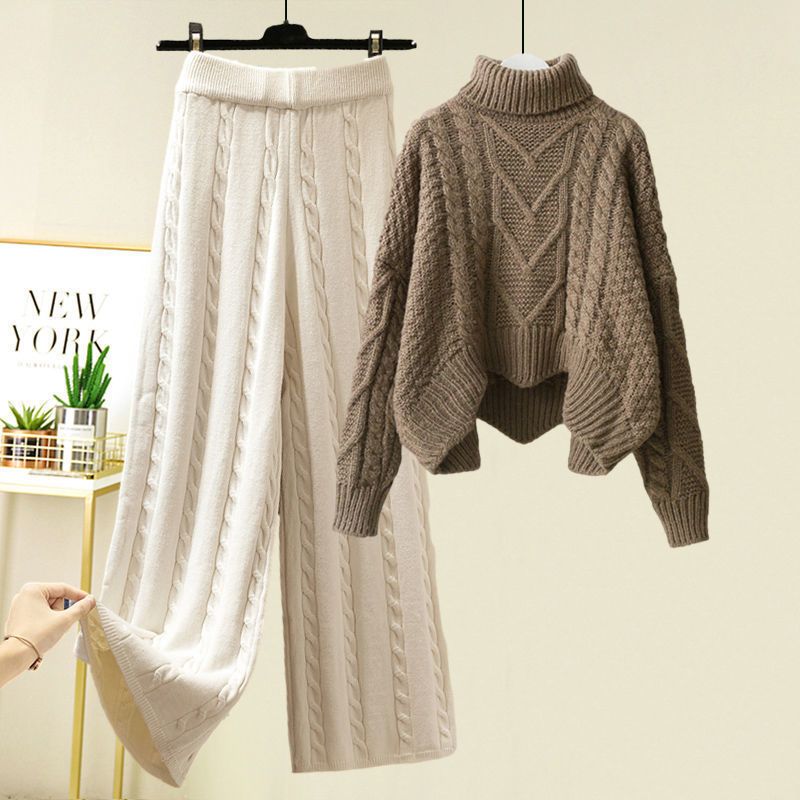 Women's Clothing Plus size autumn and winter knitted sweater suit high waist slim casual pants two piece suit _voghion.com