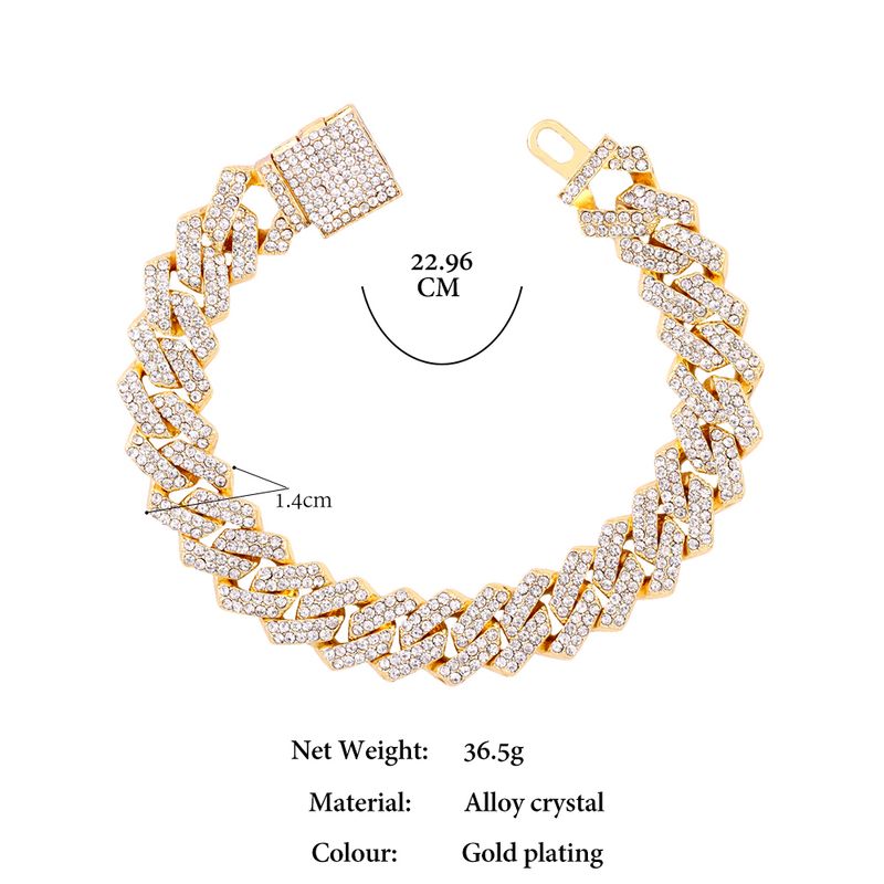 2025 New Arrivals Hip Hop 14MM Prong Link Necklace & Bracelet Iced Out Bling Cuban Chain Rhinestone Chains For Men Punk Rapper Jewelry_voghion.com